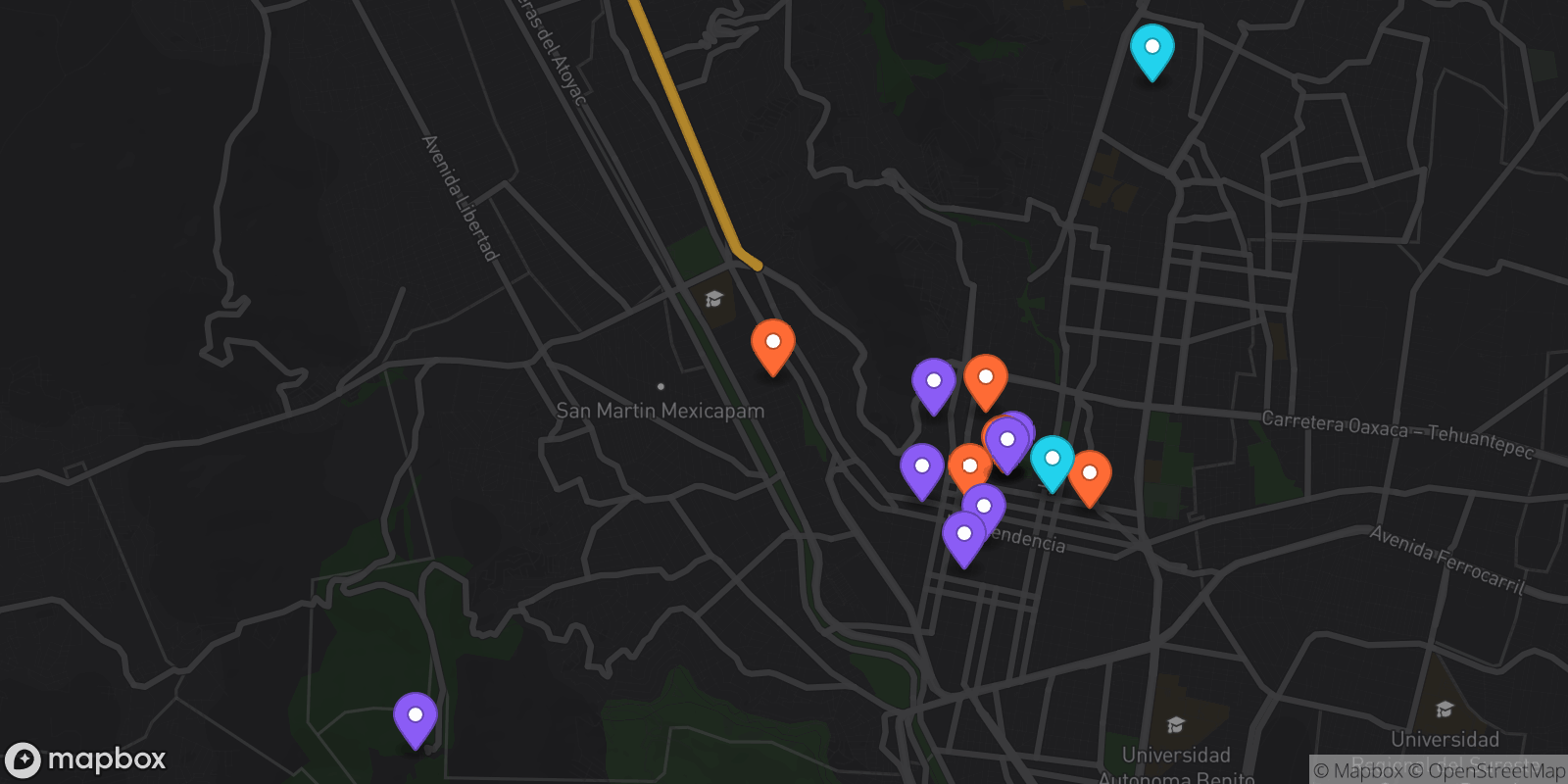 Map showing 15 locations