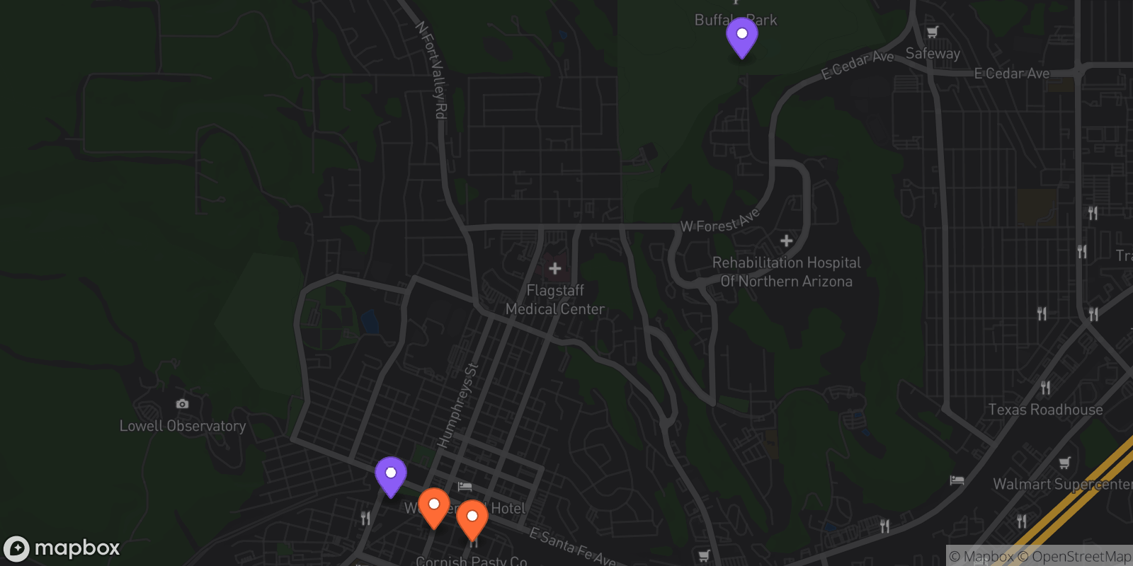 Map showing 4 locations