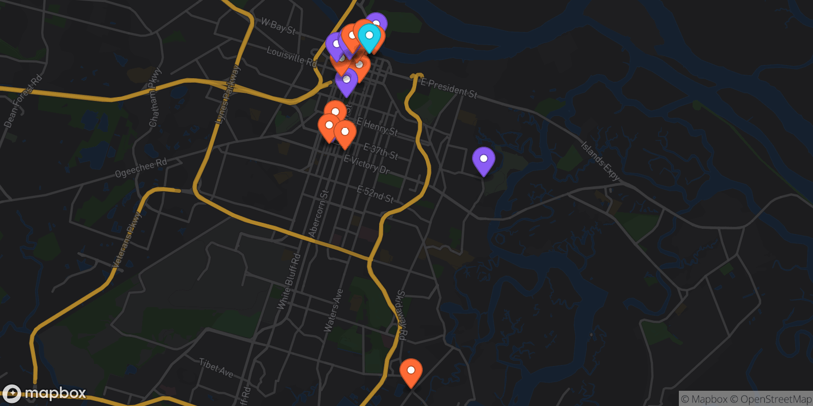 Map showing 24 locations
