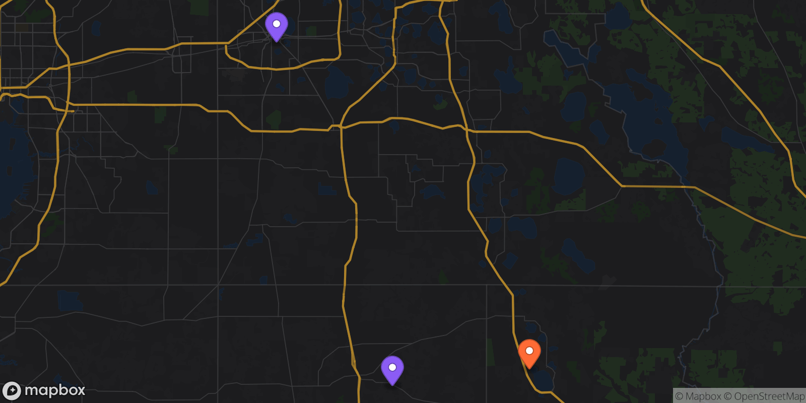 Map showing 3 locations