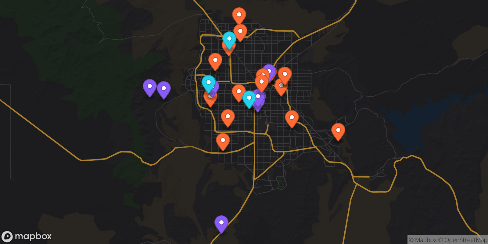 Map showing 31 locations