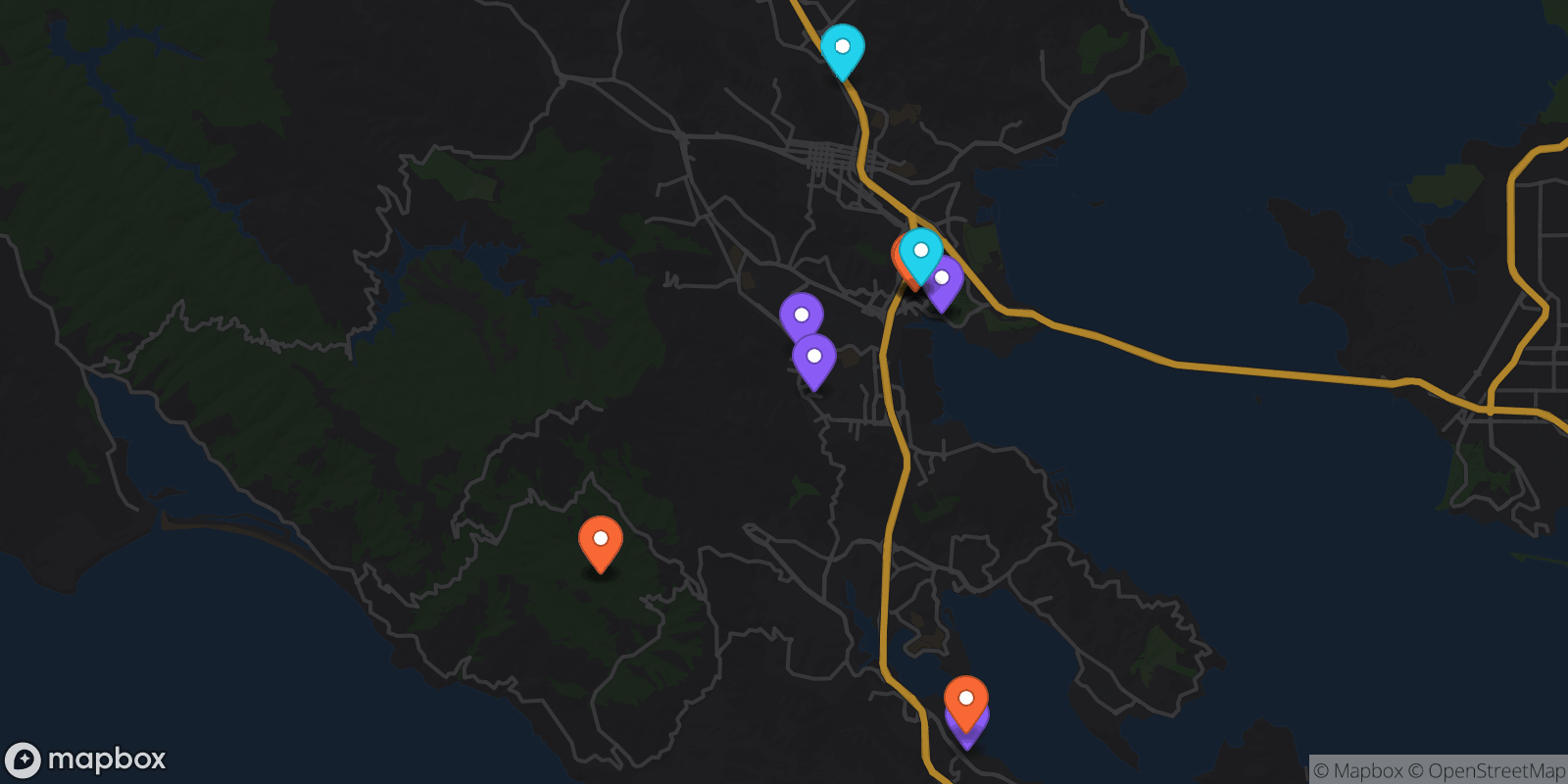 Map showing 15 locations