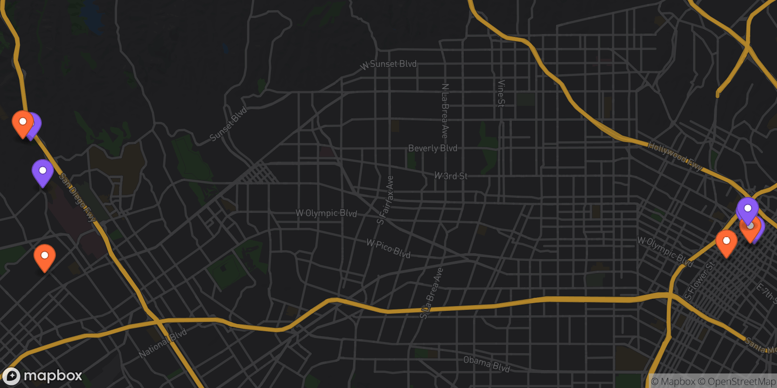Map showing 9 locations