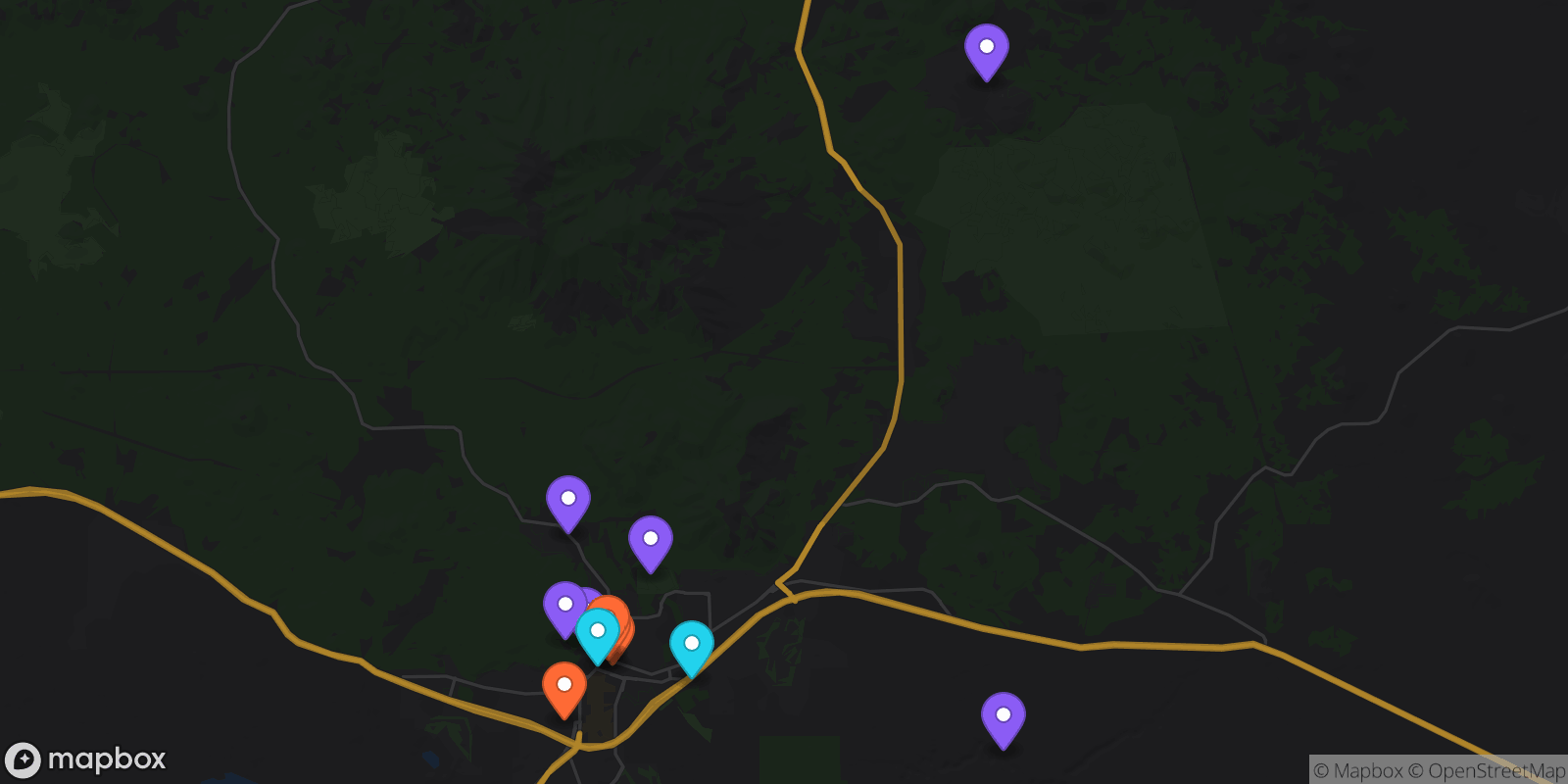 Map showing 14 locations