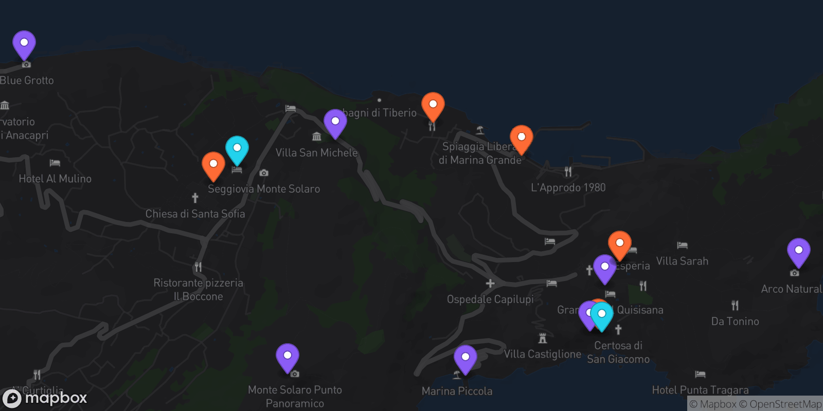 Map showing 15 locations
