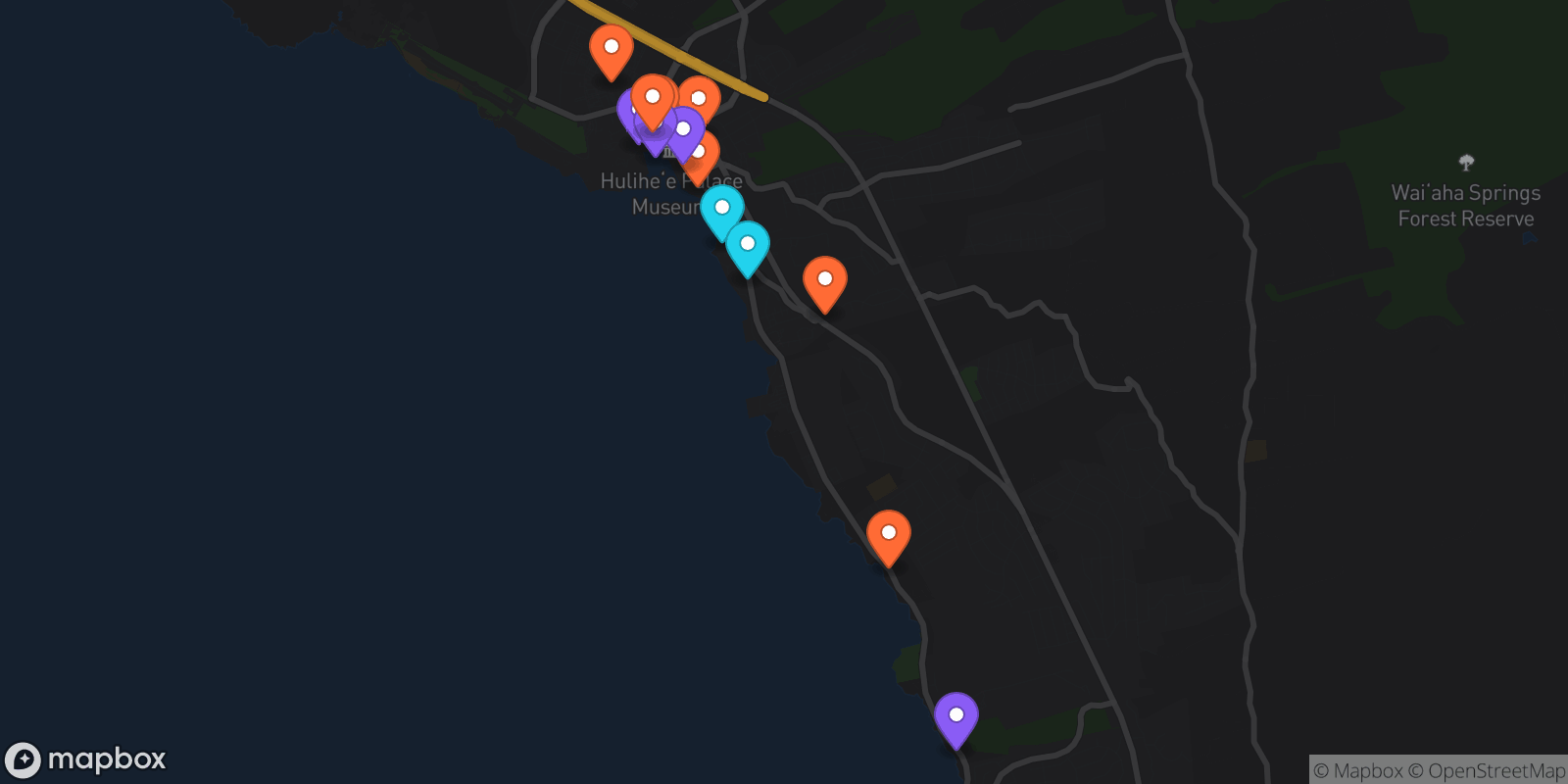 Map showing 13 locations