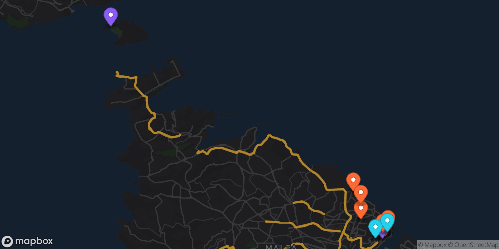Map showing 12 locations