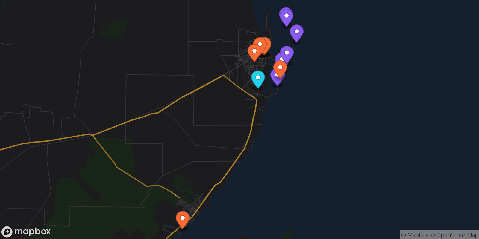Map showing 20 locations