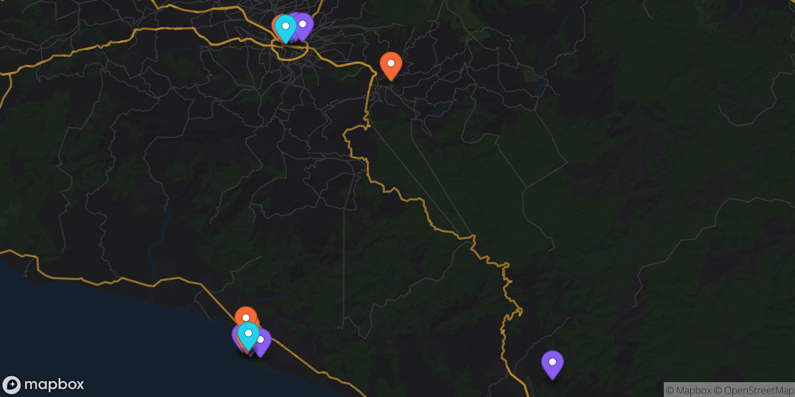 Map showing 17 locations