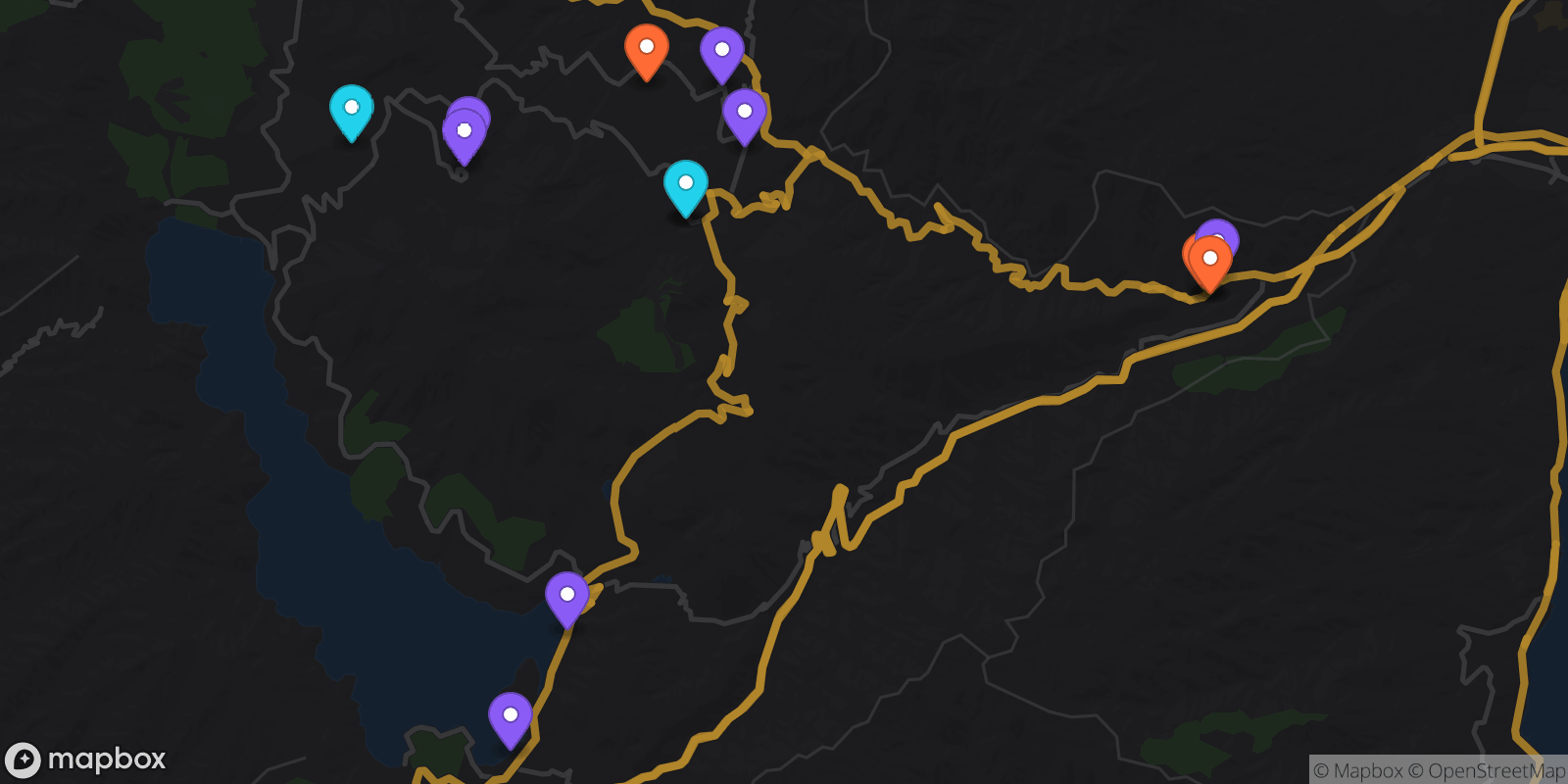 Map showing 14 locations