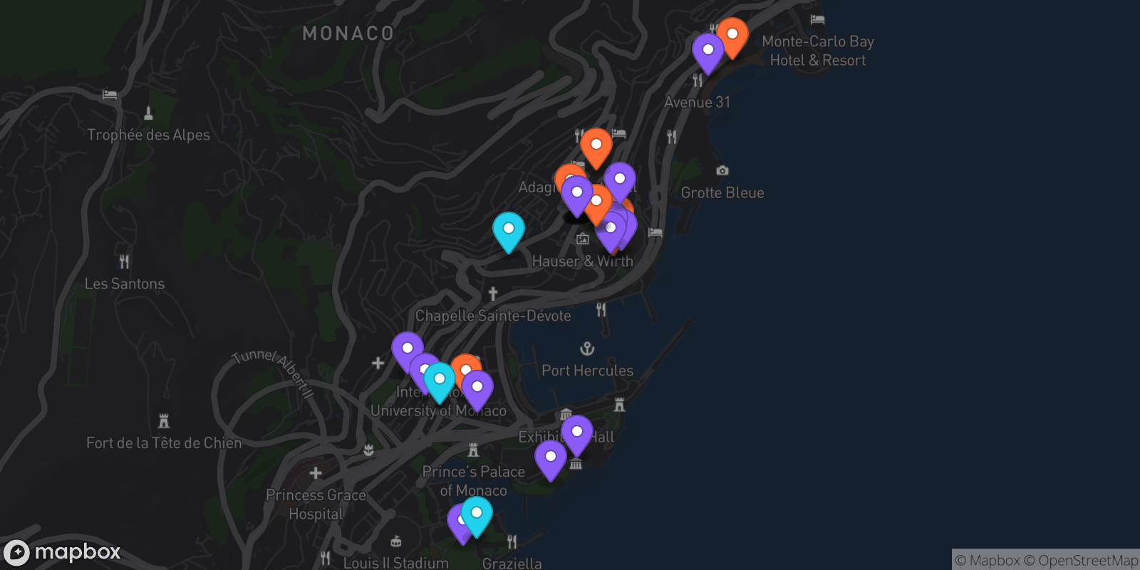 Map showing 30 locations