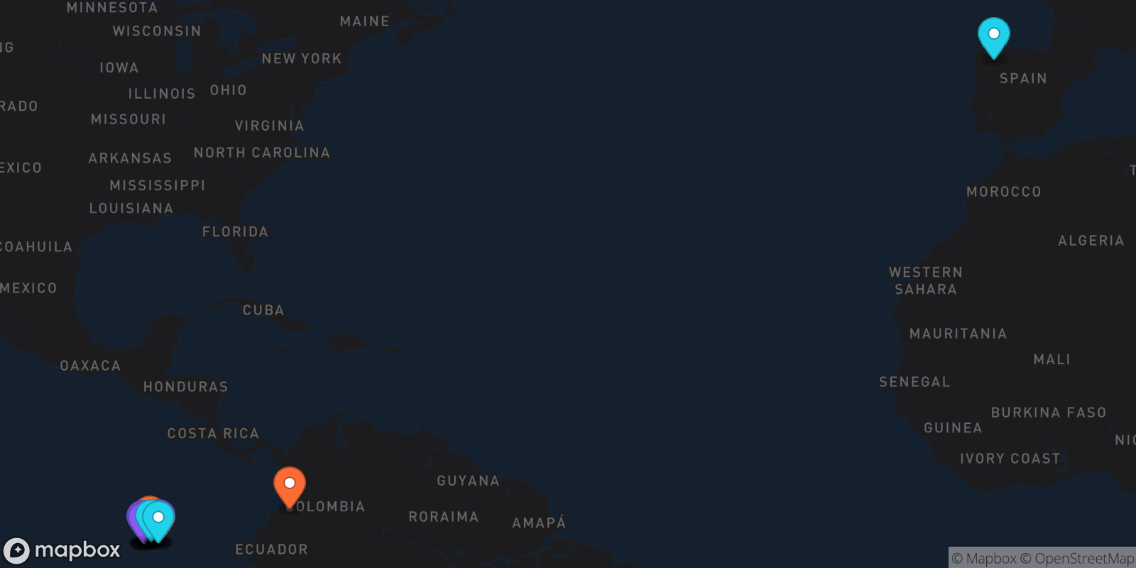 Map showing 19 locations