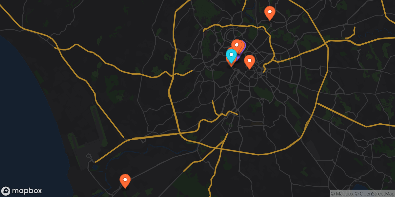 Map showing 12 locations