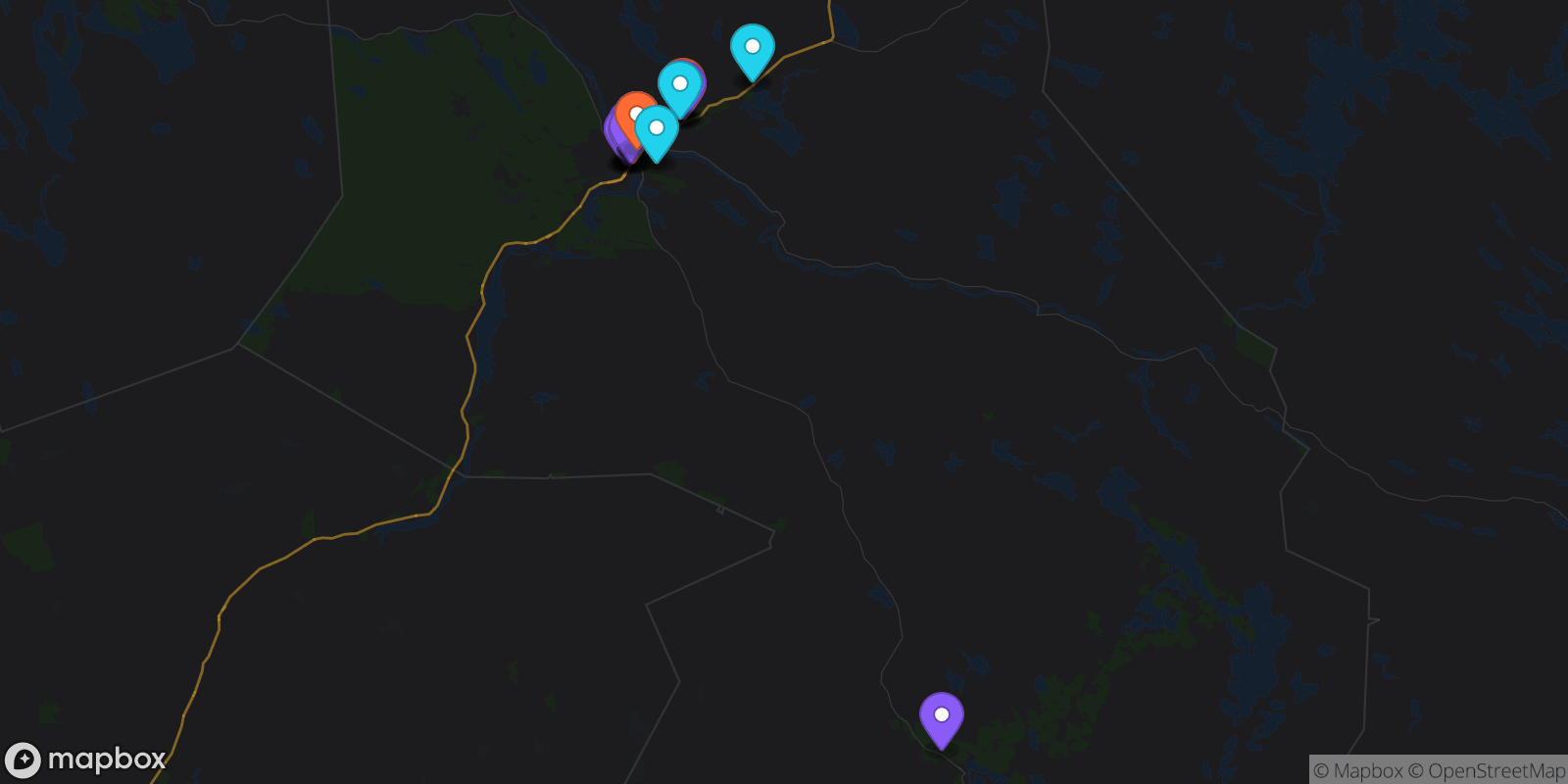 Map showing 34 locations