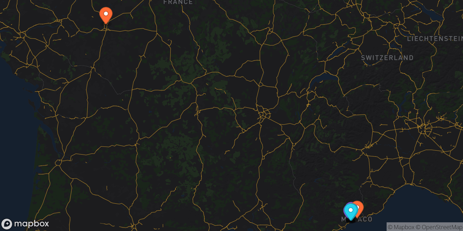 Map showing 10 locations