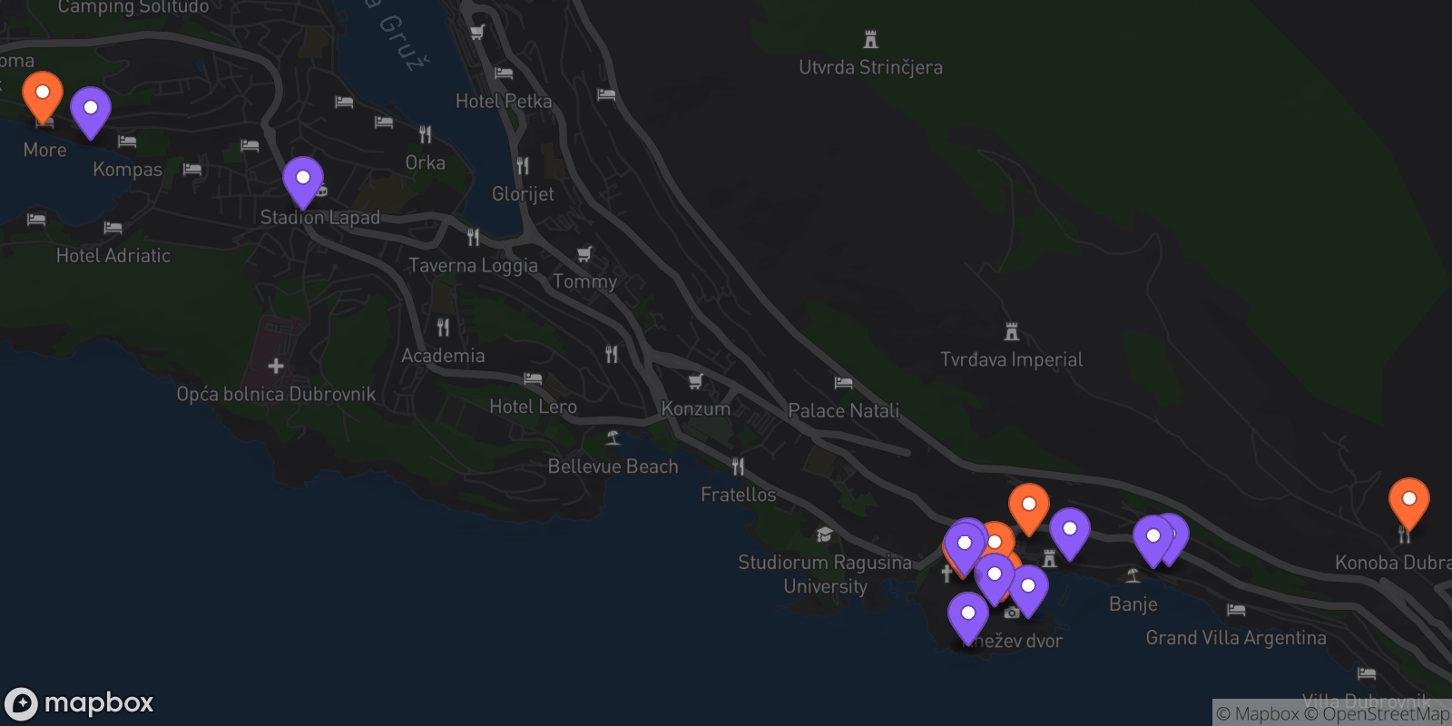 Map showing 18 locations