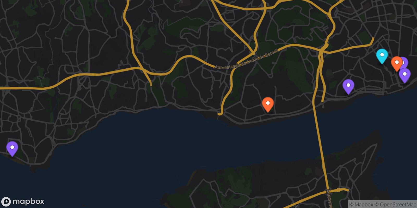Map showing 7 locations