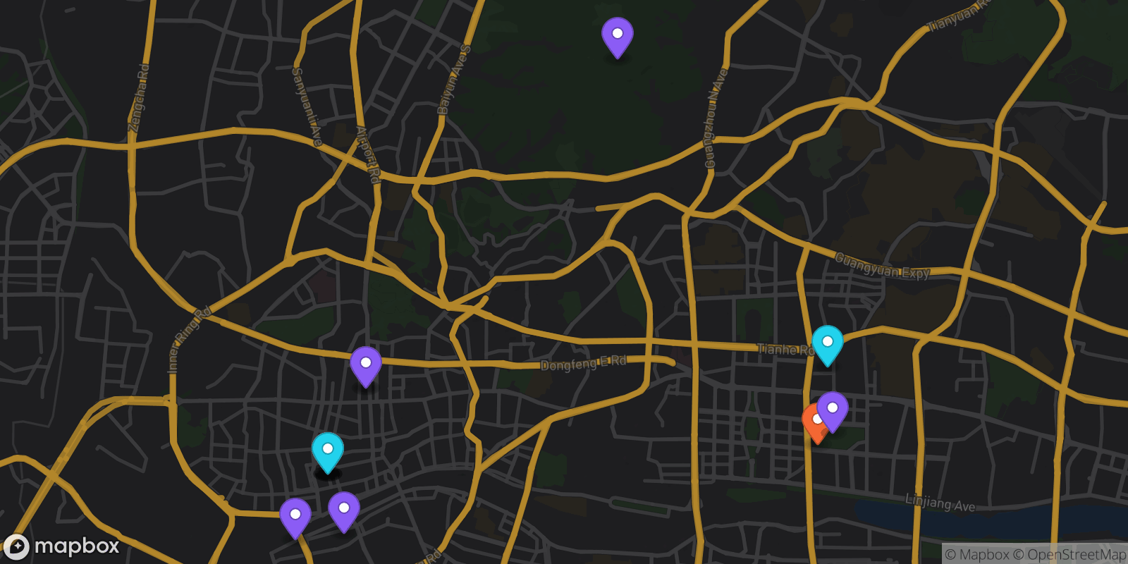 Map showing 15 locations