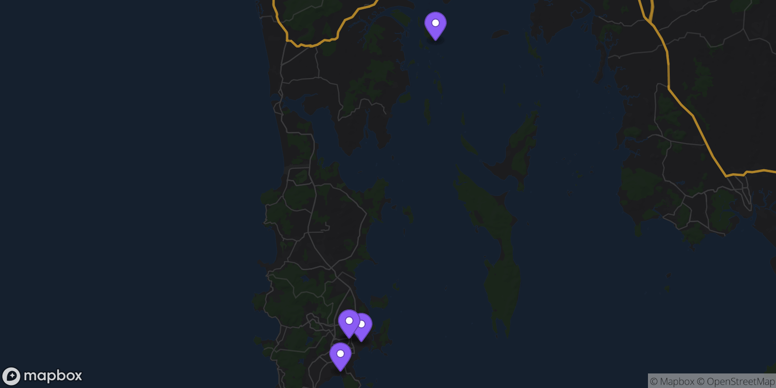 Map showing 5 locations