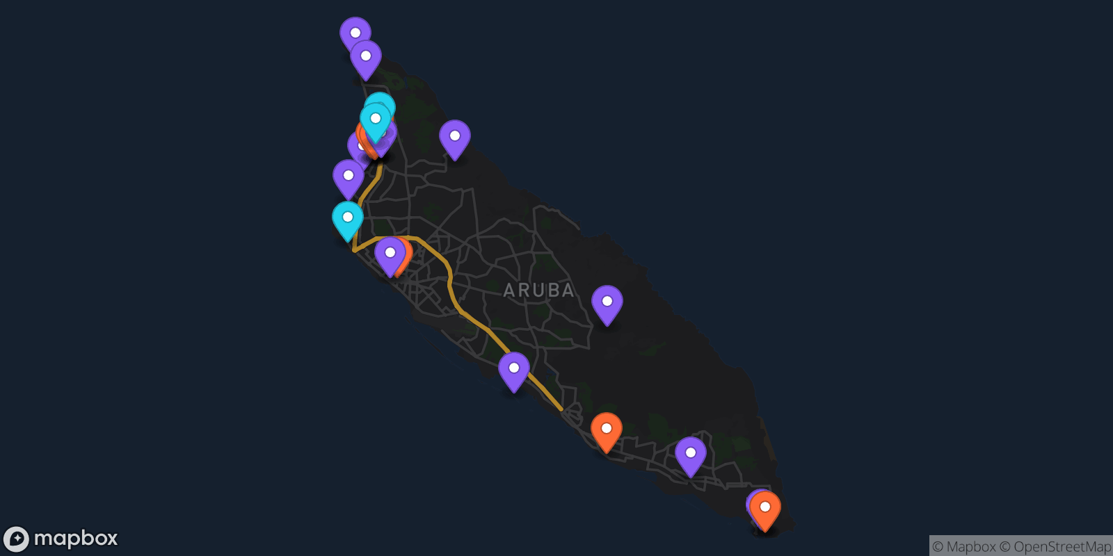 Map showing 30 locations