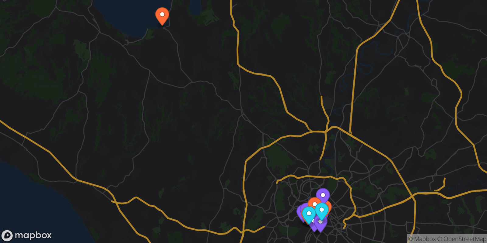 Map showing 14 locations