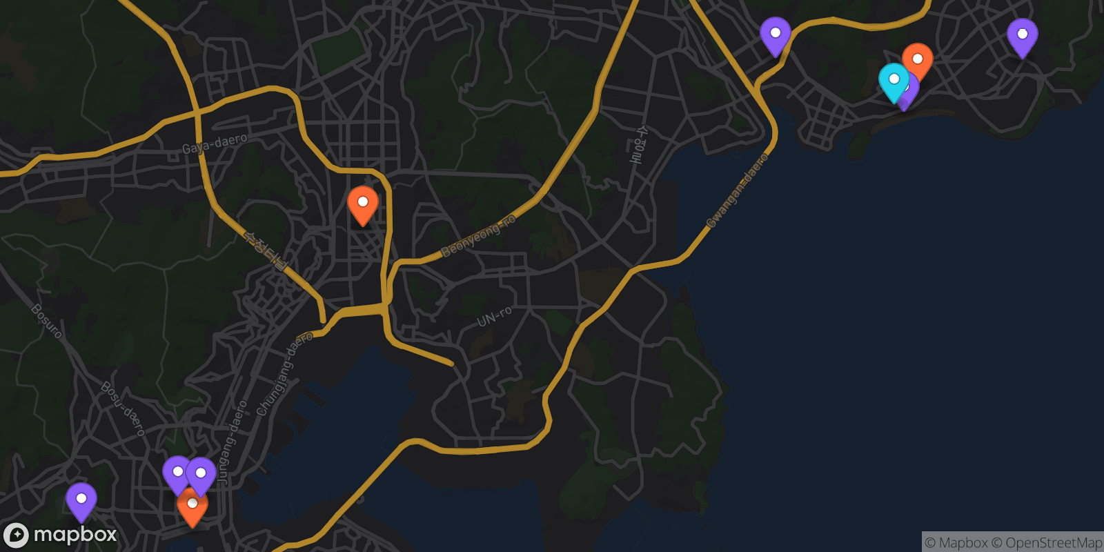 Map showing 10 locations