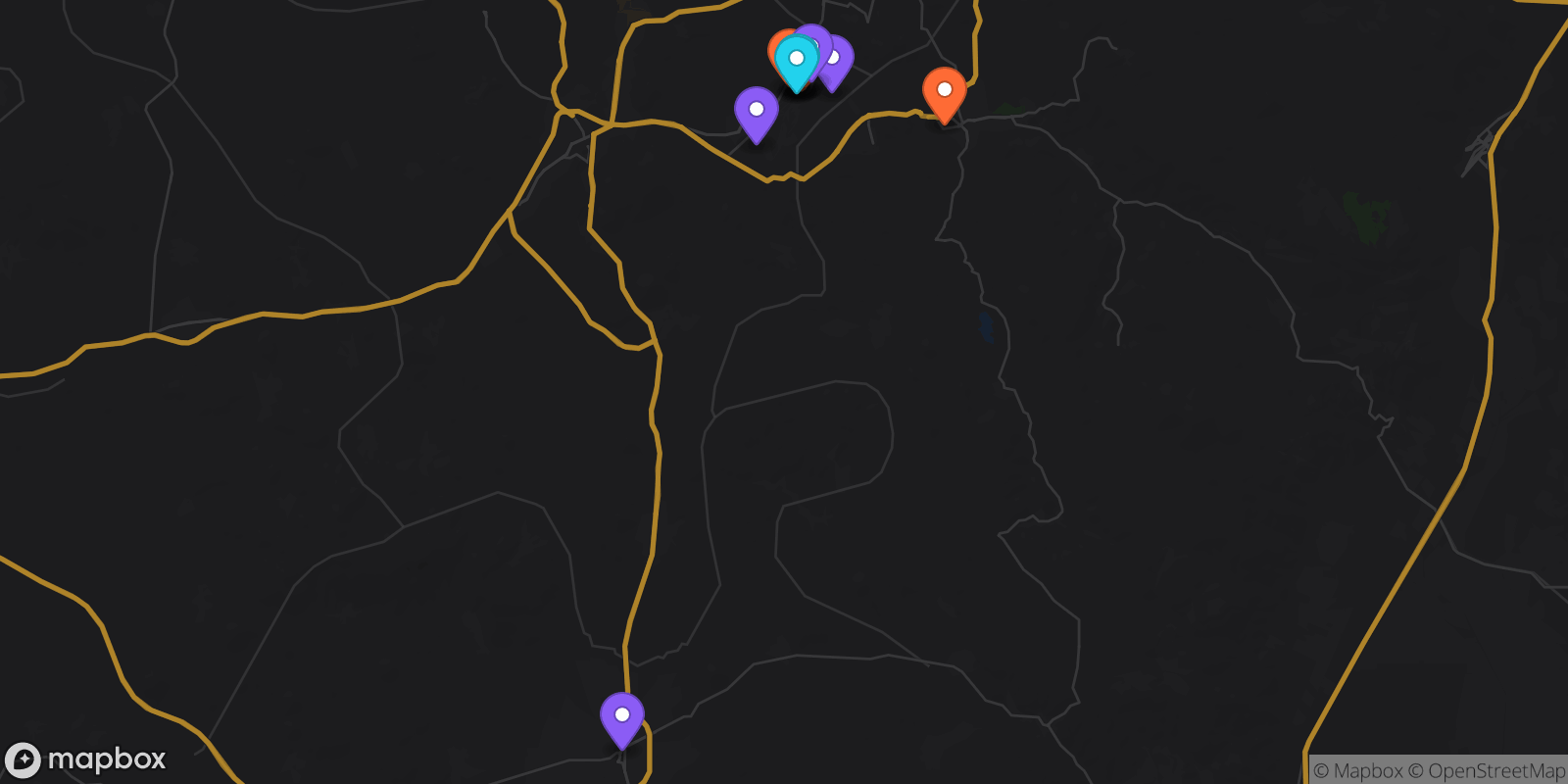 Map showing 12 locations
