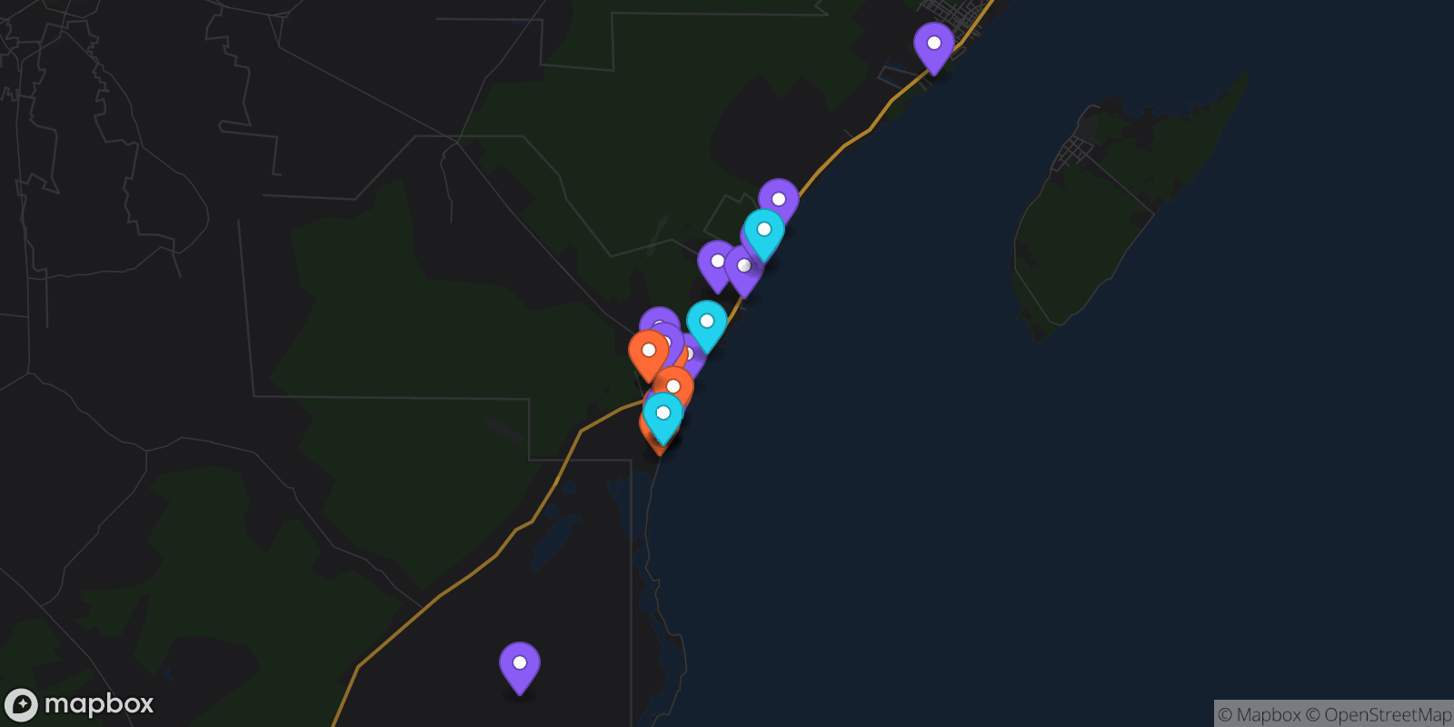 Map showing 24 locations