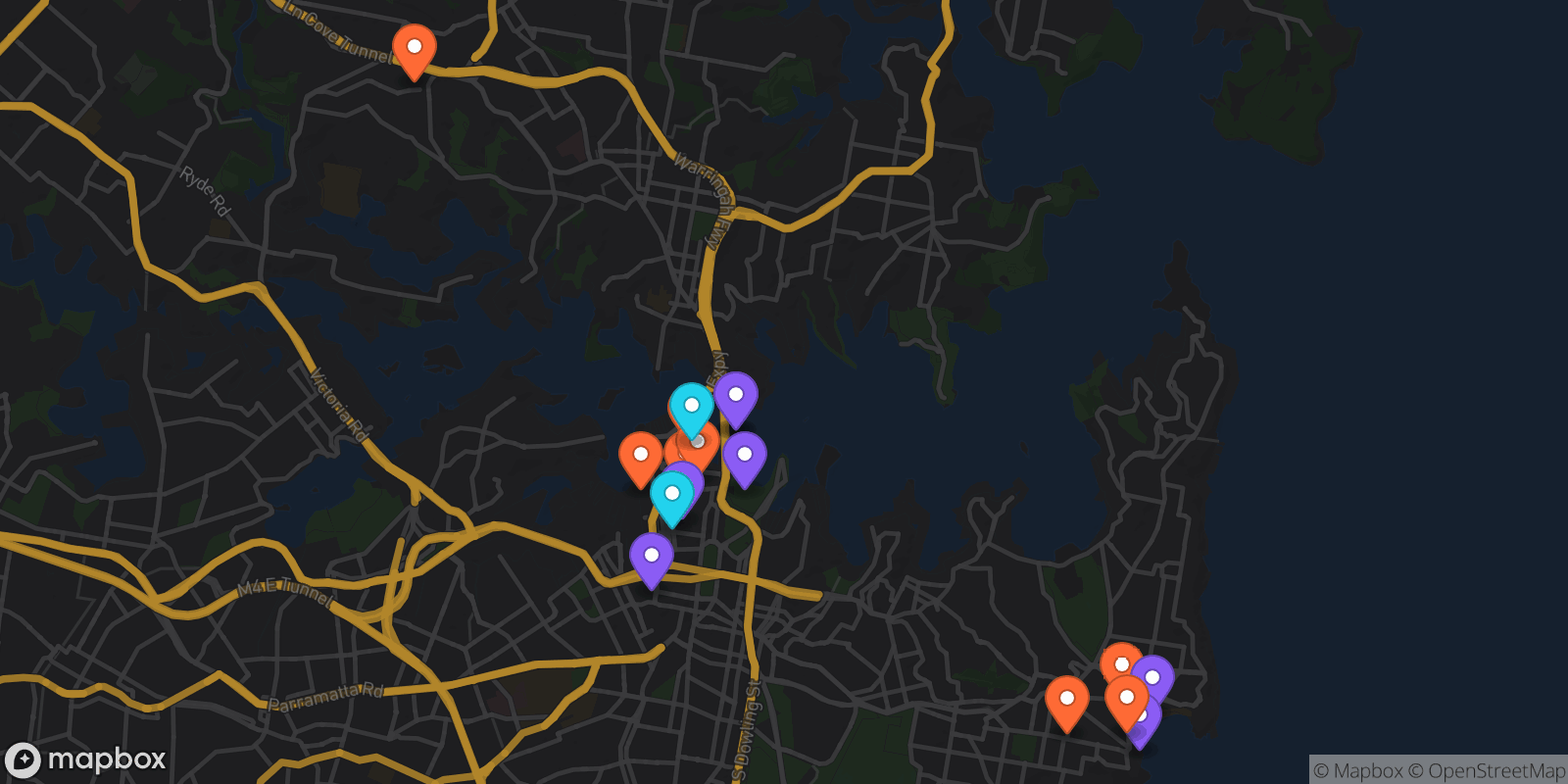 Map showing 17 locations