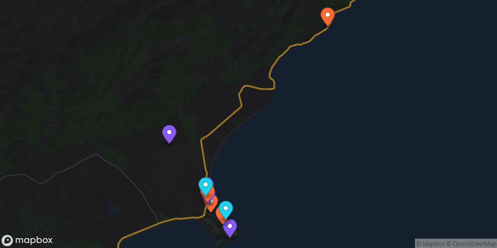 Map showing 11 locations