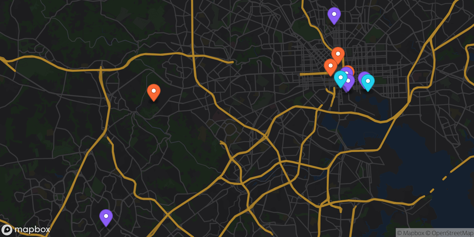 Map showing 12 locations