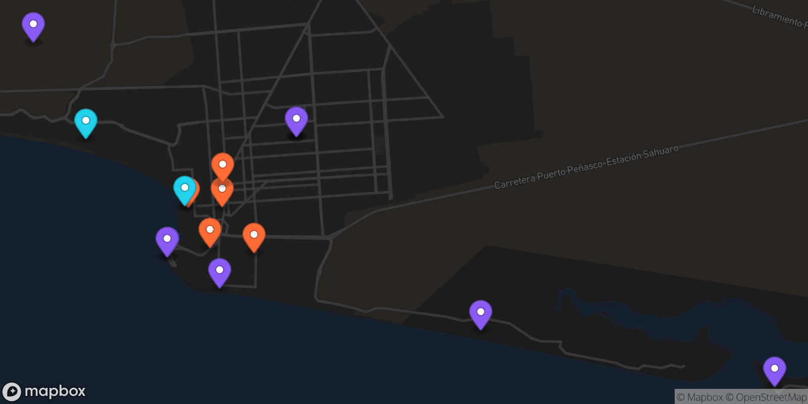 Map showing 16 locations
