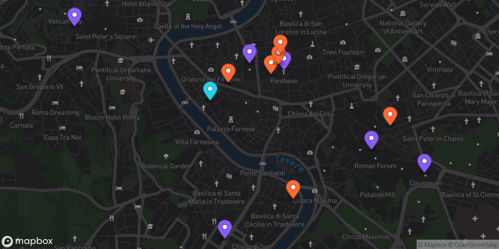 Map showing 13 locations