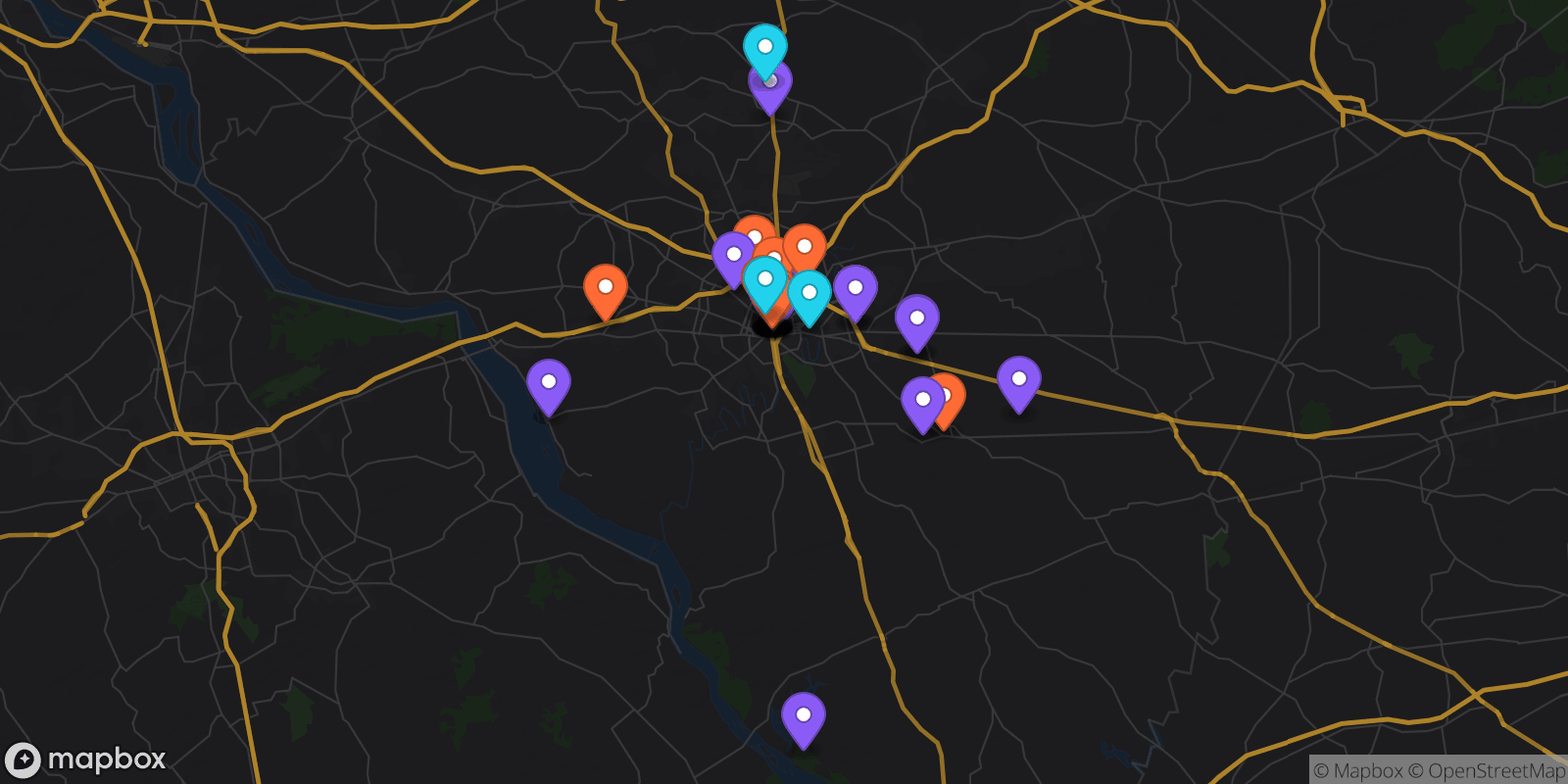 Map showing 43 locations