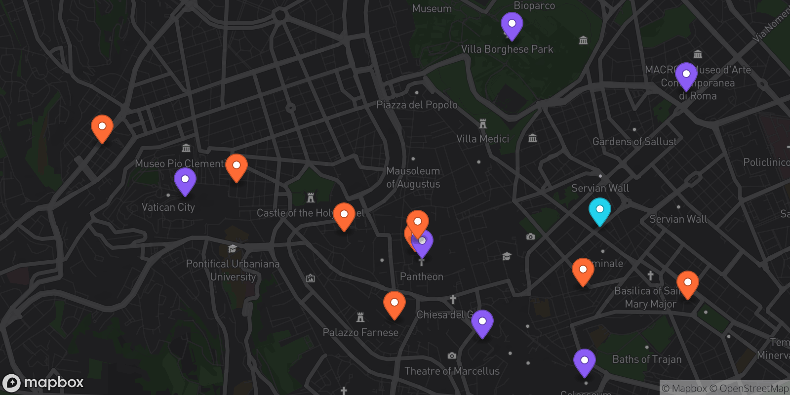 Map showing 15 locations