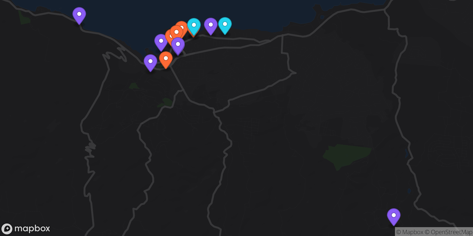Map showing 15 locations