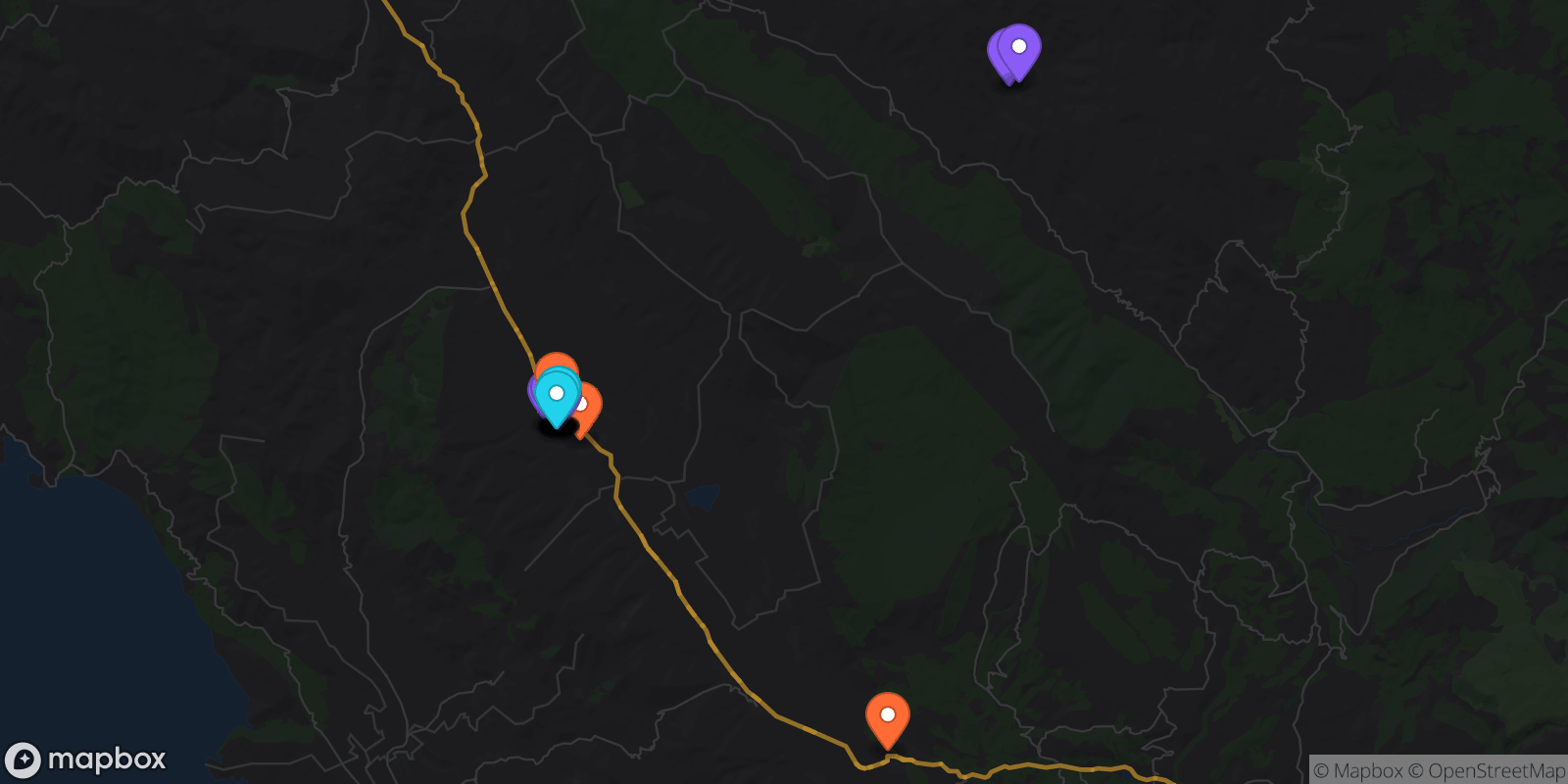 Map showing 30 locations