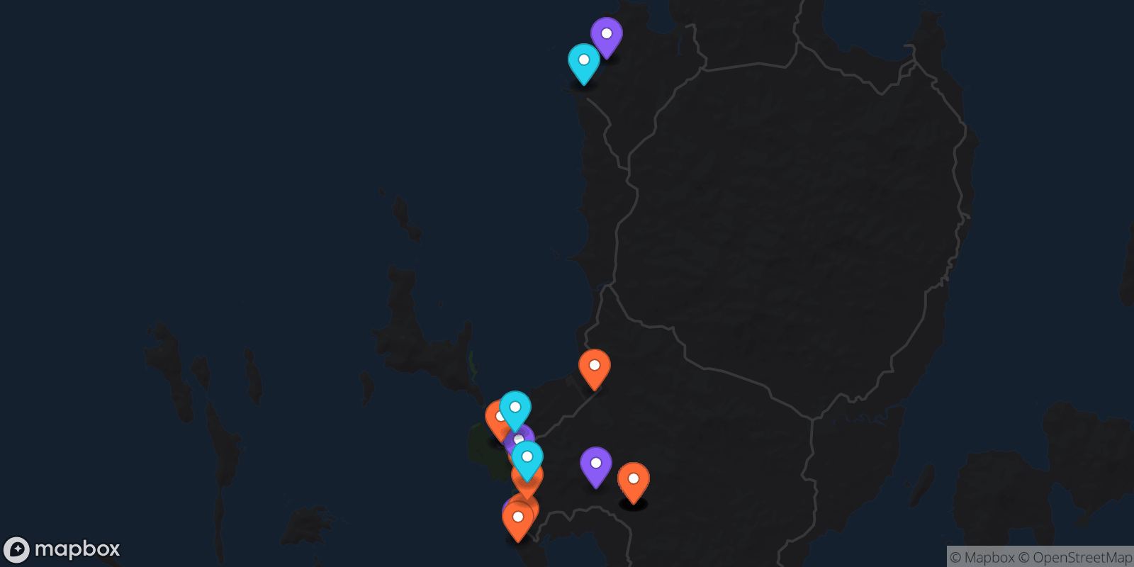 Map showing 29 locations