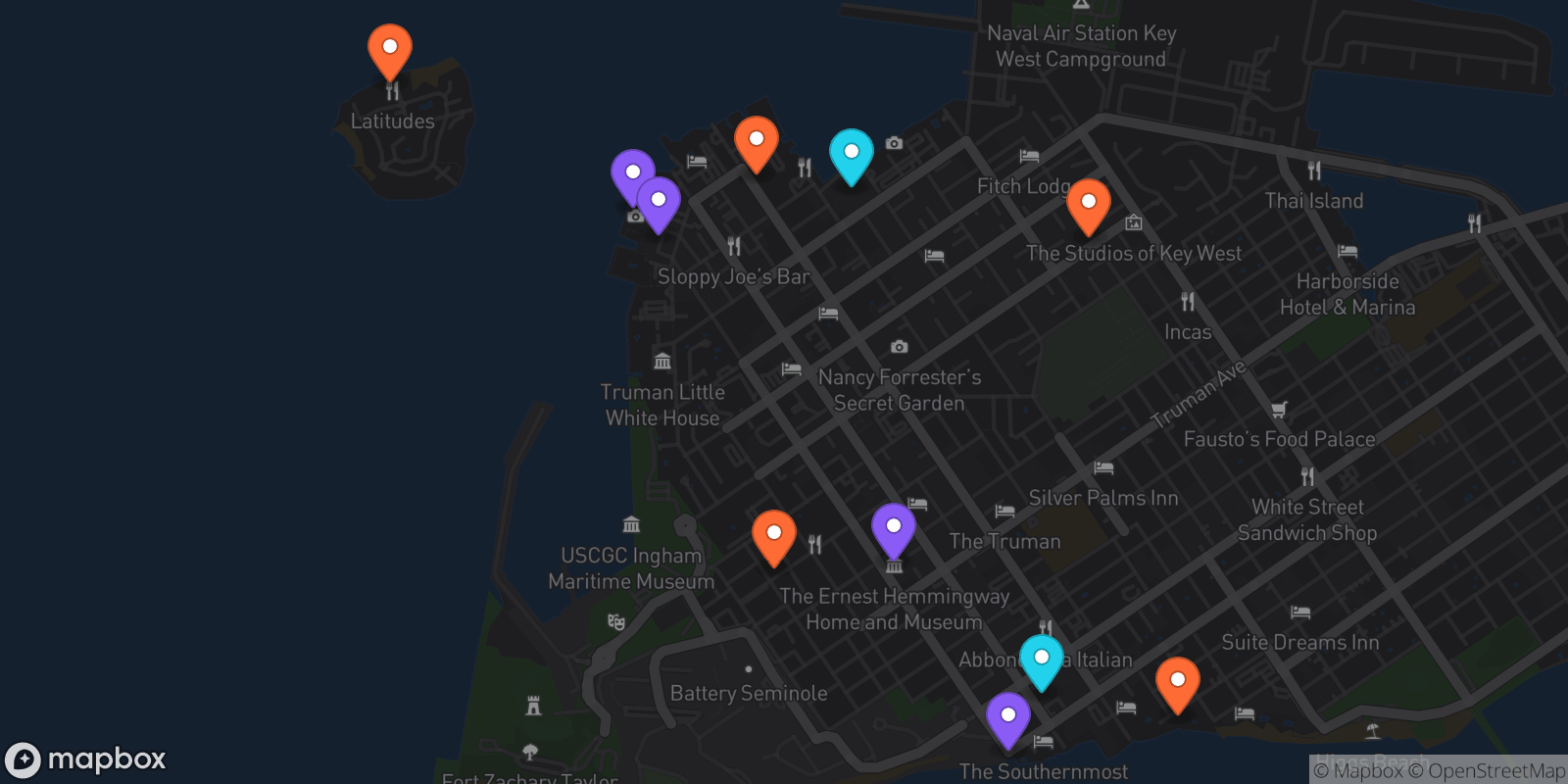 Map showing 11 locations