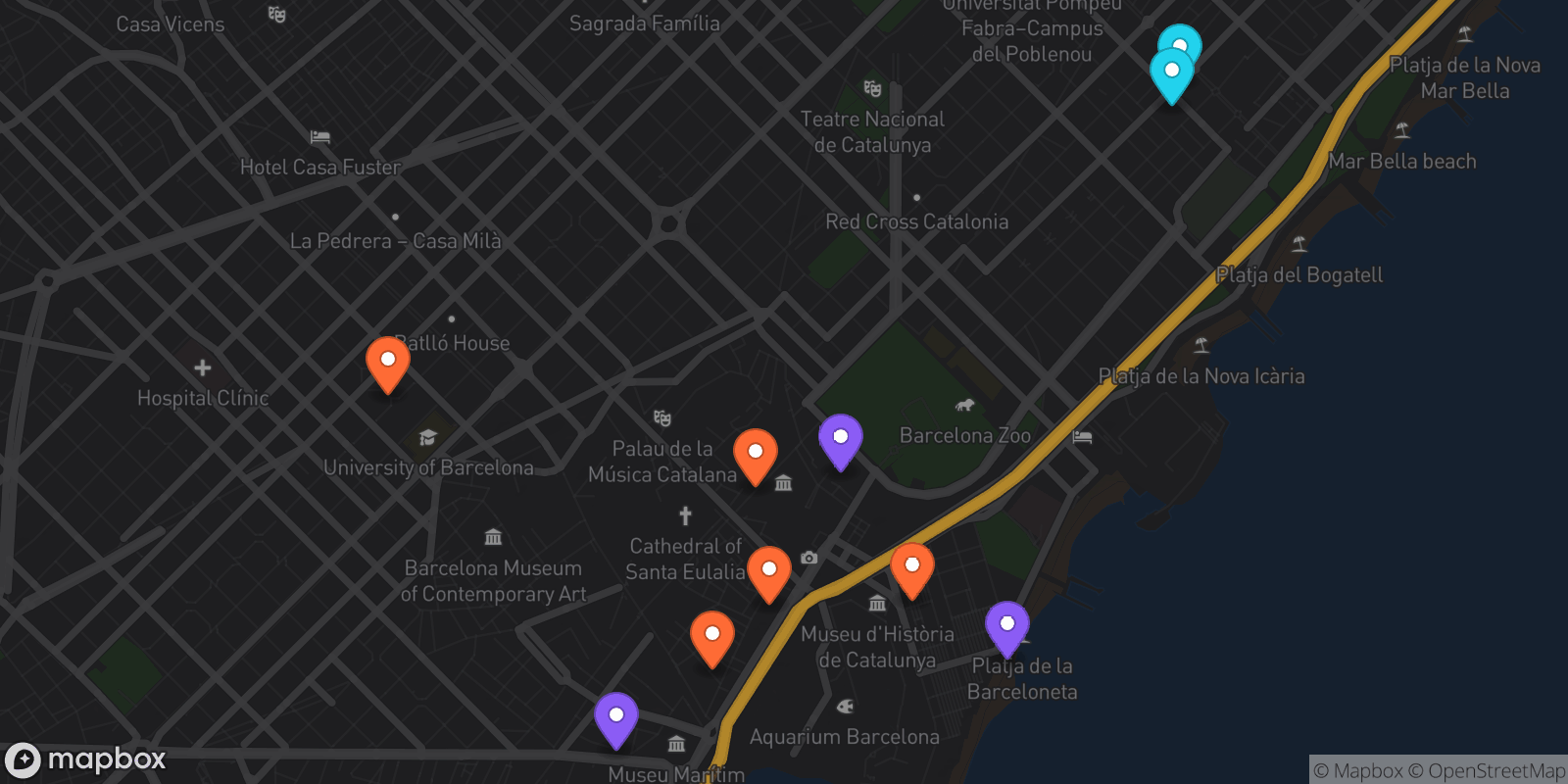 Map showing 10 locations