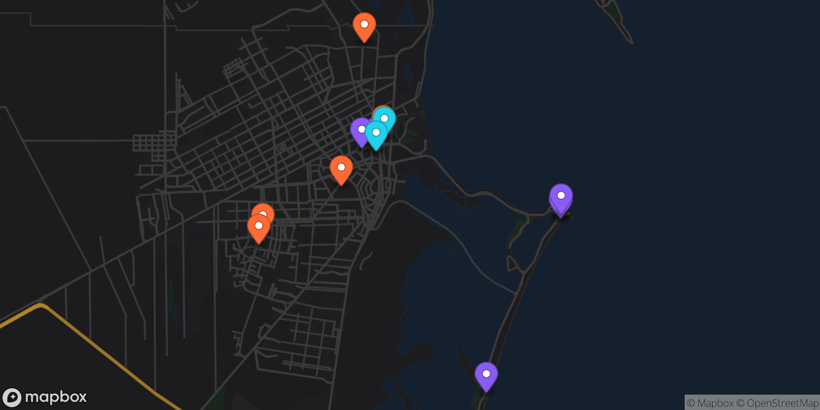 Map showing 13 locations