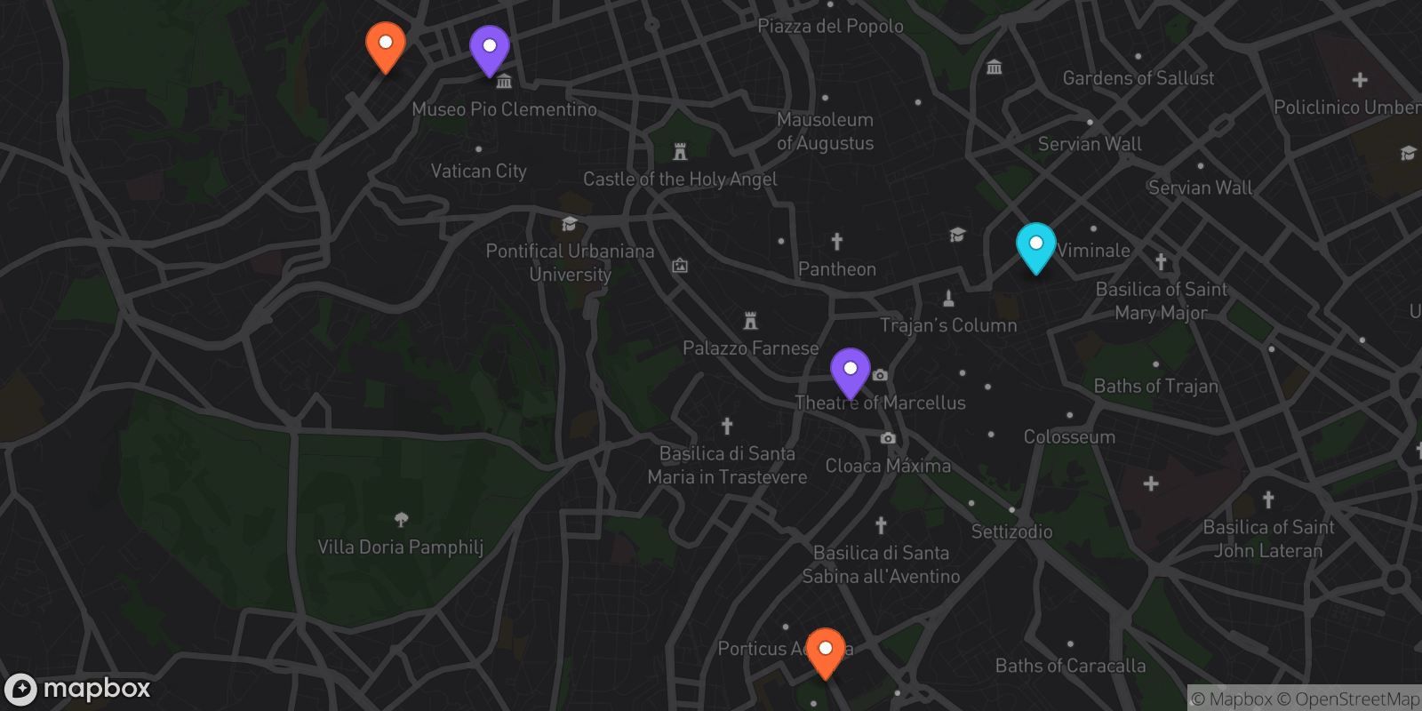 Map showing 5 locations