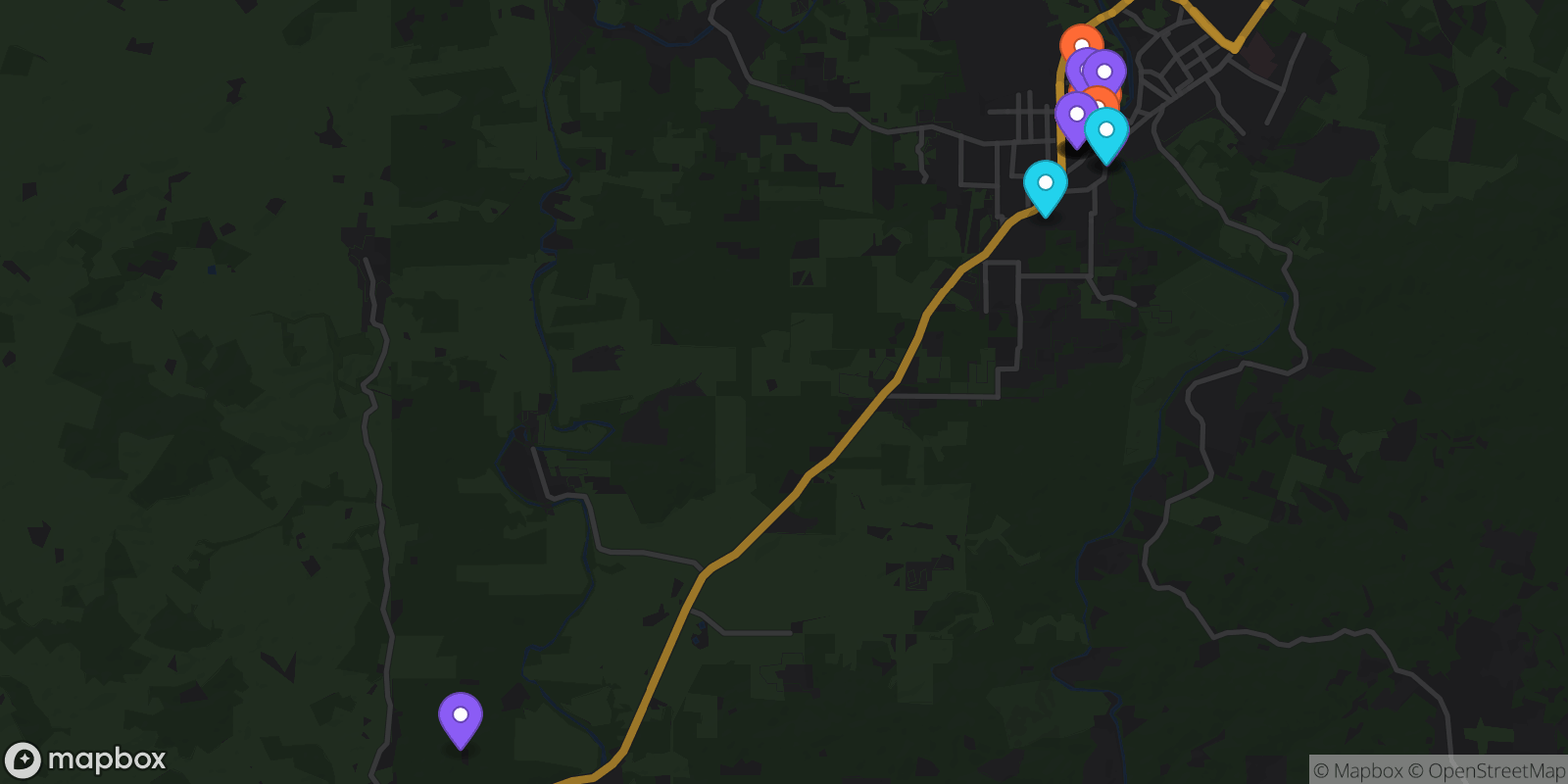 Map showing 15 locations