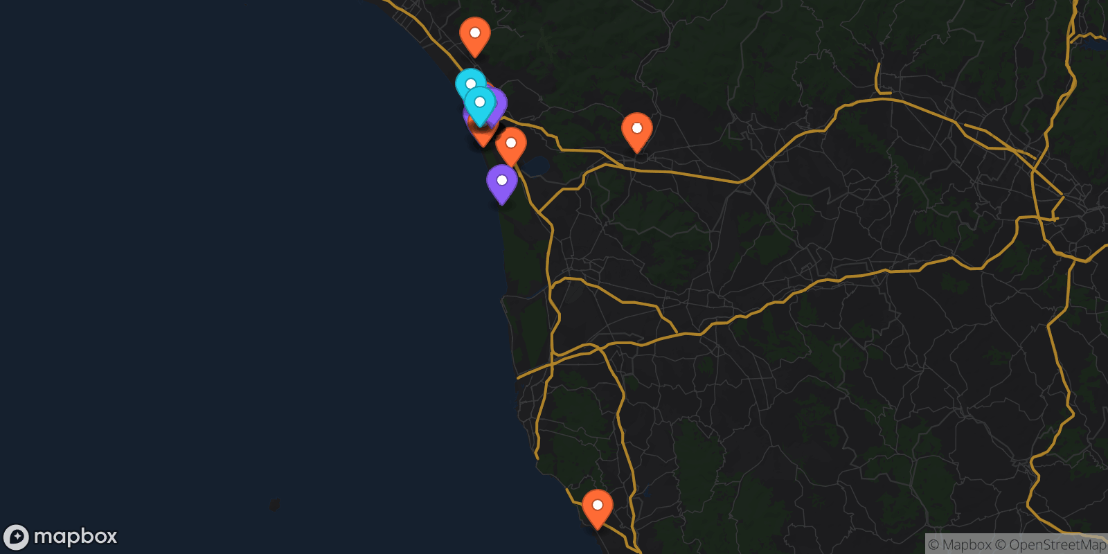 Map showing 33 locations