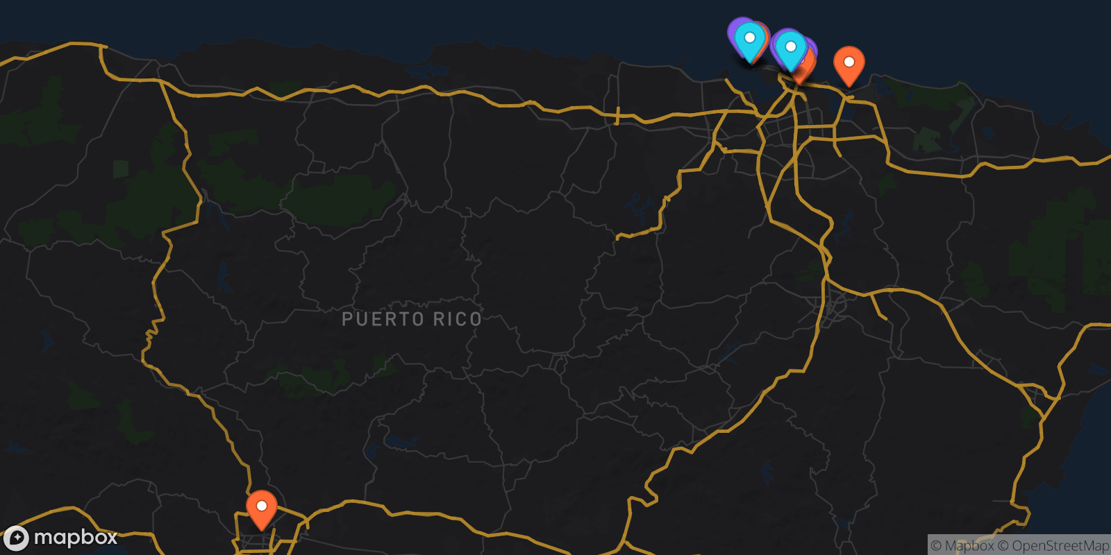 Map showing 16 locations