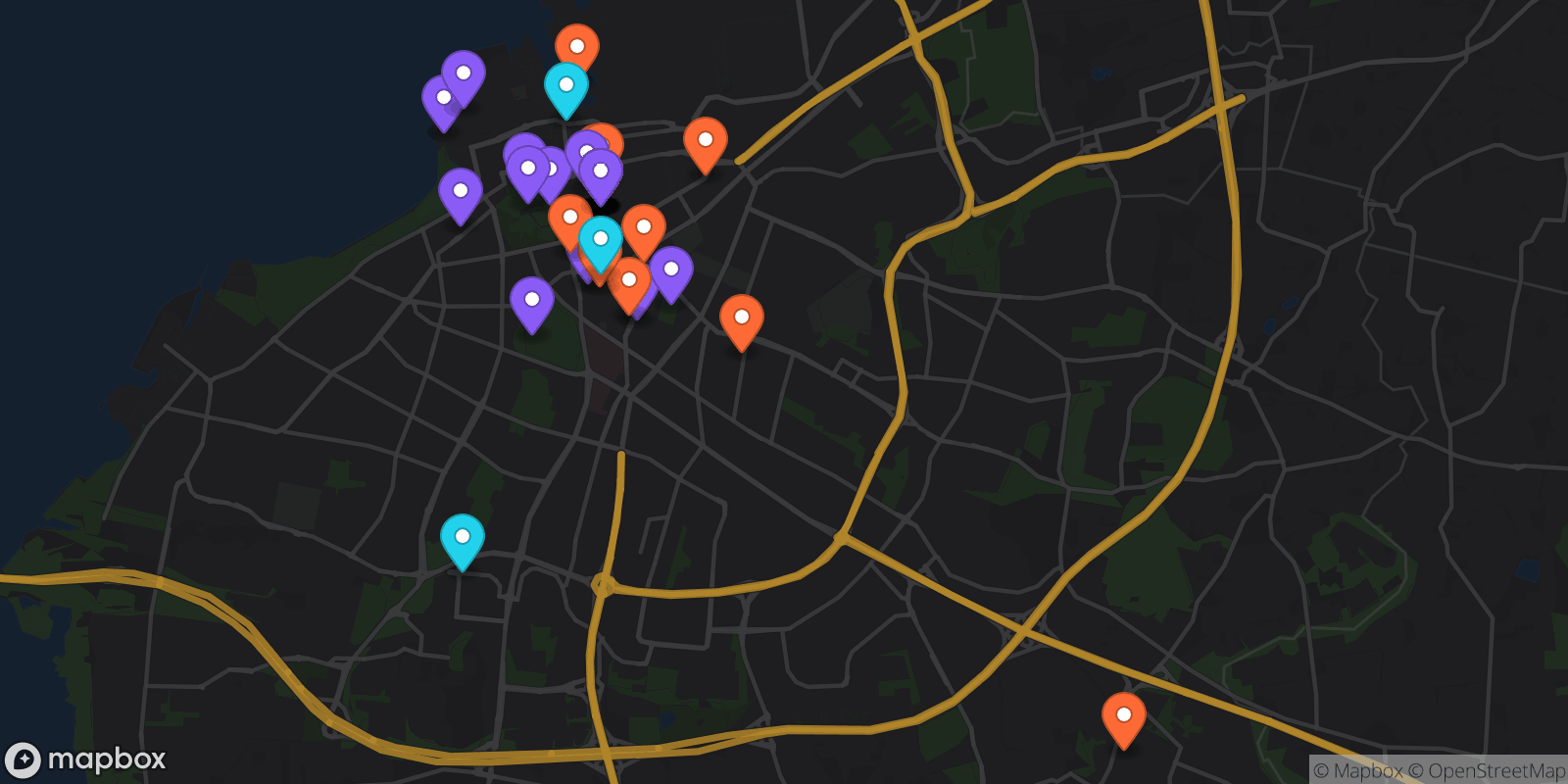 Map showing 33 locations