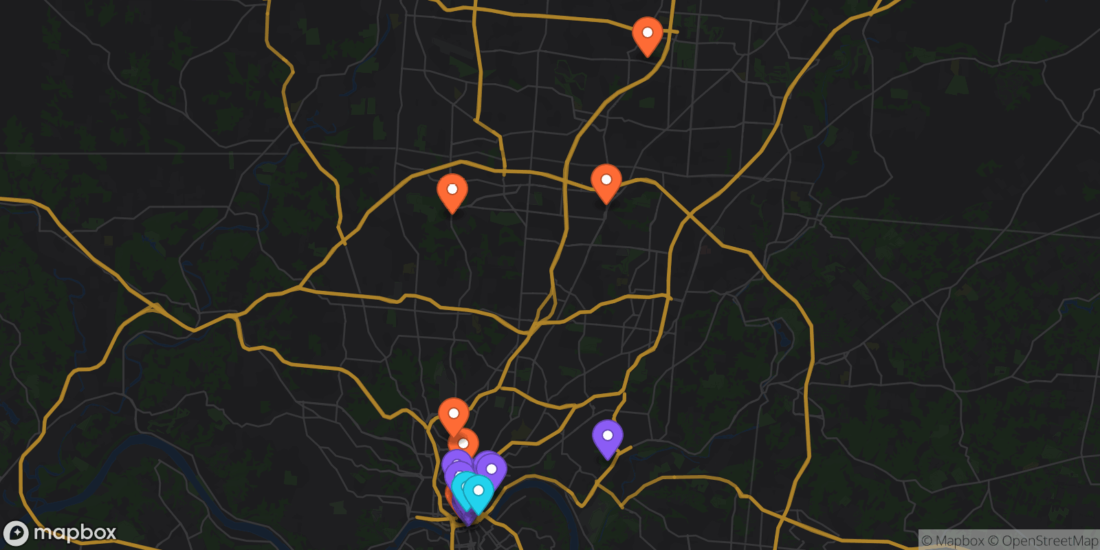 Map showing 18 locations