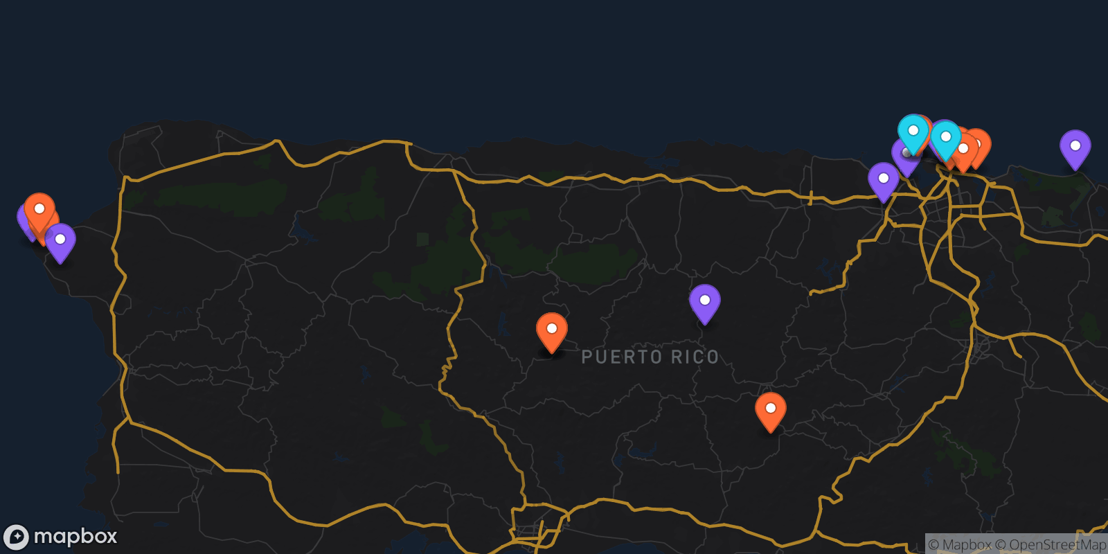 Map showing 25 locations