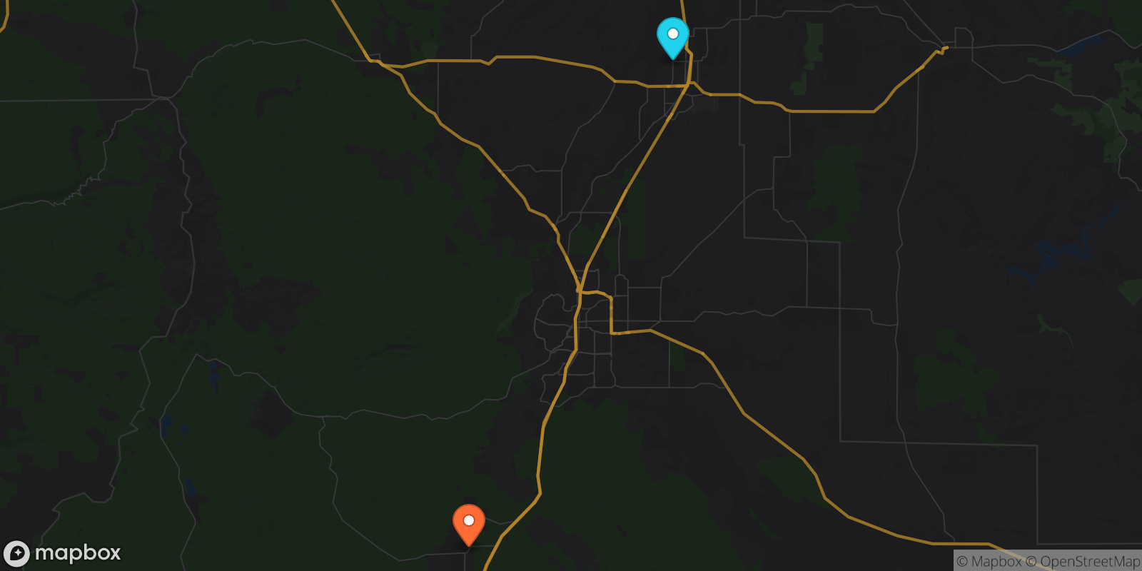 Map showing 2 locations