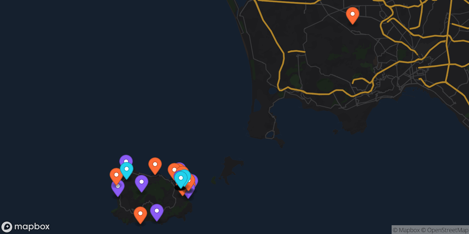 Map showing 40 locations